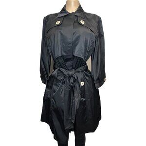 DG-86 BCBG Max Azria Women's Size 6 Black Trench Coat With Belted Waist & 3/4 Sl